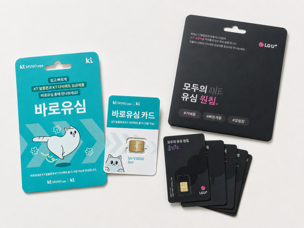 KT 바로유심 및 LG 모두의 유심 원칩 모습